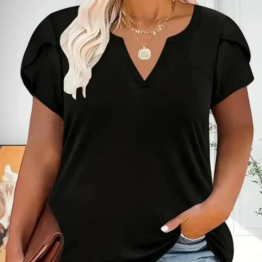 > 1X Size Women's black cotton vneck shirt